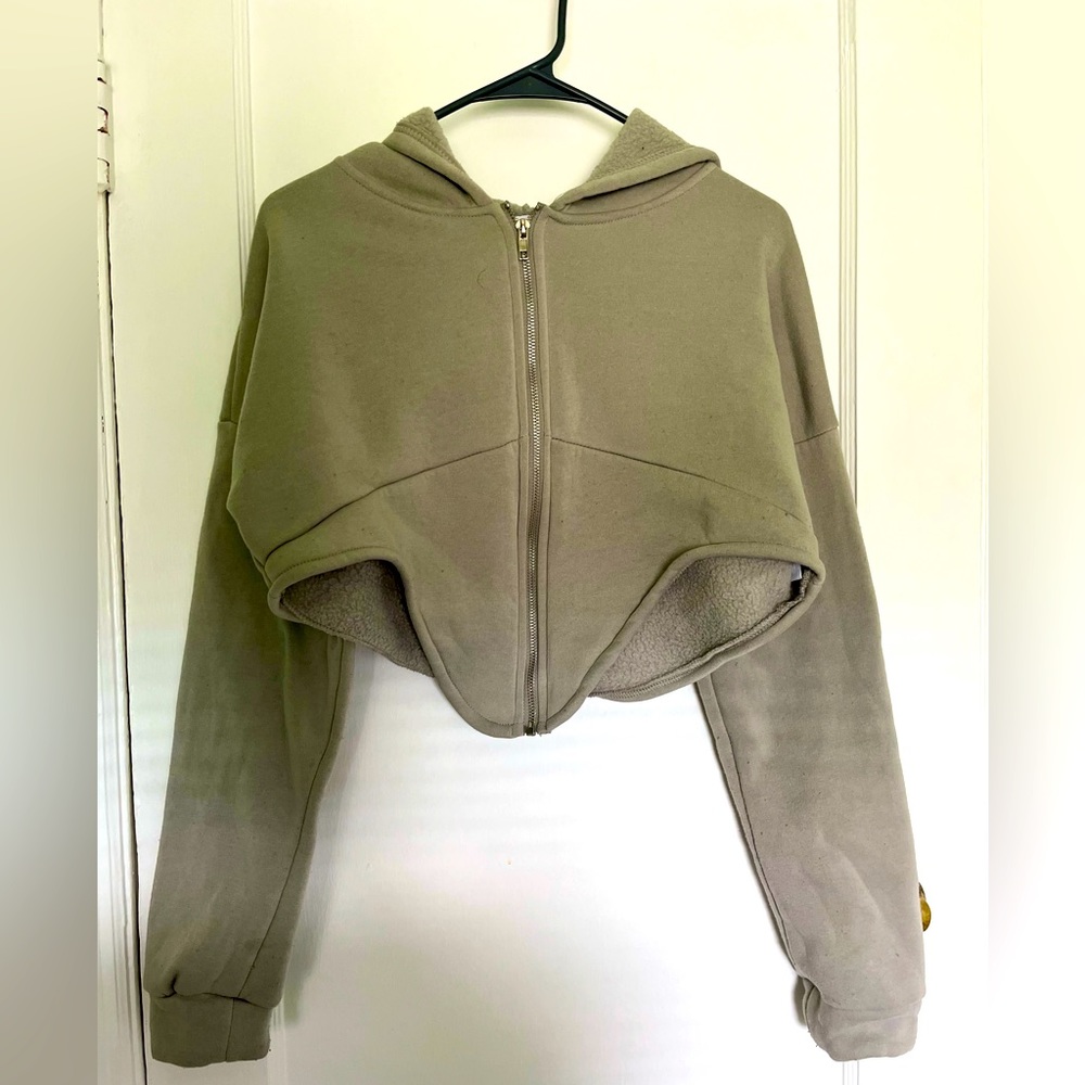 Gray , mid drift hoodie.